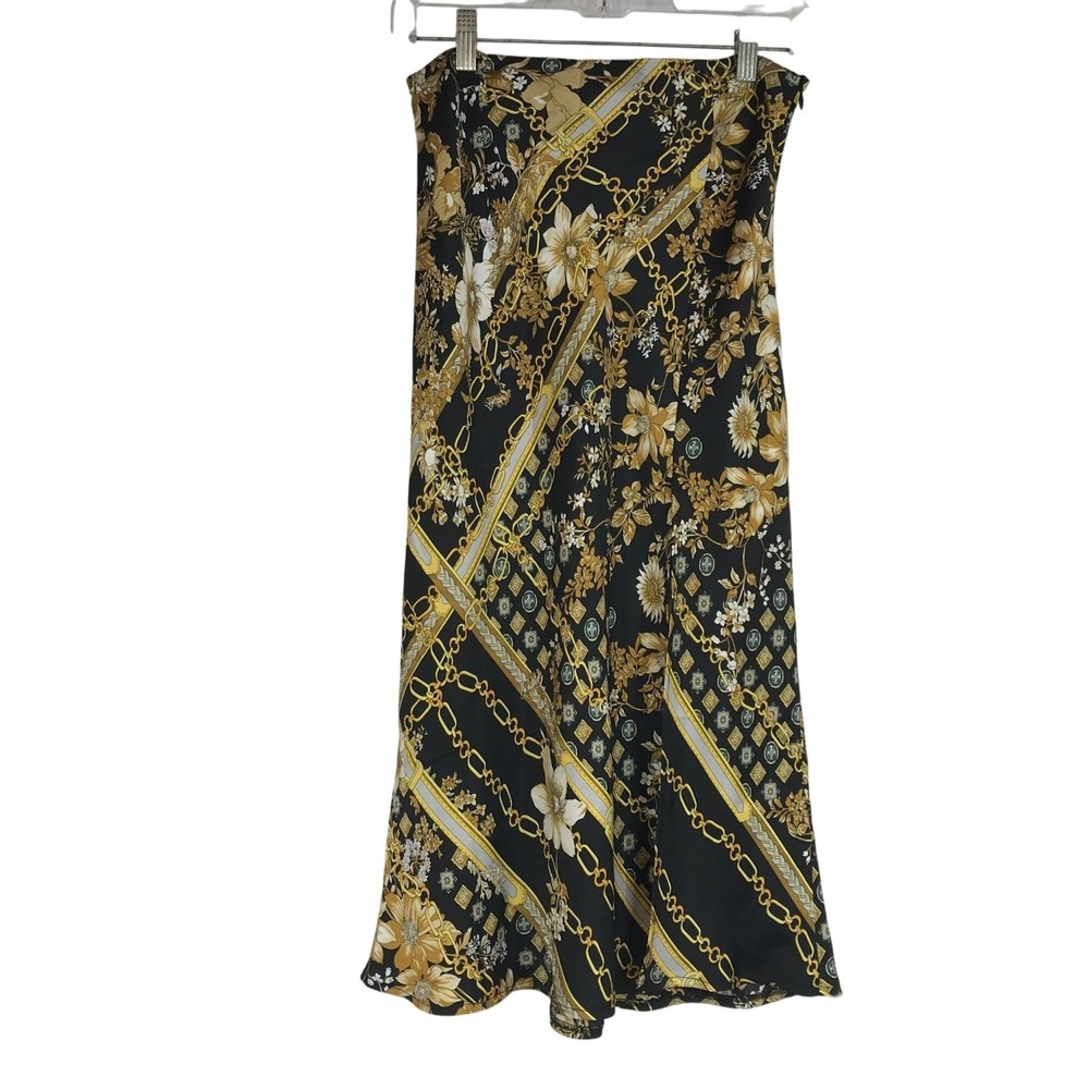 PRINCESS POLLY- WOMEN'S 6 BLACK/GOLD FLORAL - SIDE ZIP SLIP SKIRT